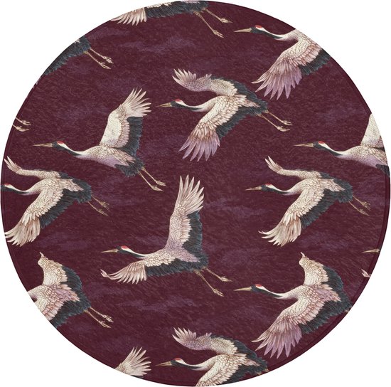 Badmat rond 70x70 cm - Antislip - Kraanvogels - Klassiek - Bordeaux - Badmatten voor badkamer - Badkamermat - Douchemat - Ronde badkamer mat