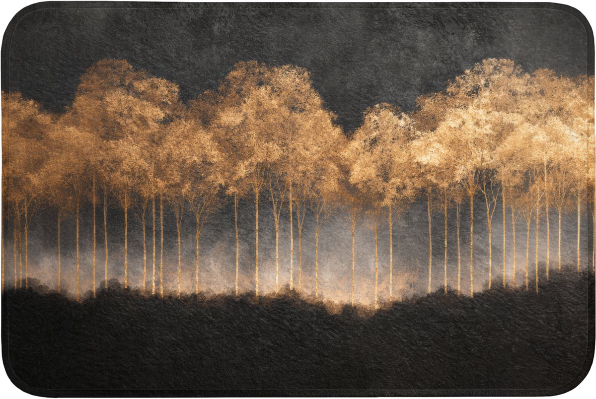 WC mat 90x60 cm - Antislip - Gouden Bomen in Mistig Landschap - Toiletmat - Vloermat - Douchemat - Toilet tapijt - Toiletmatten