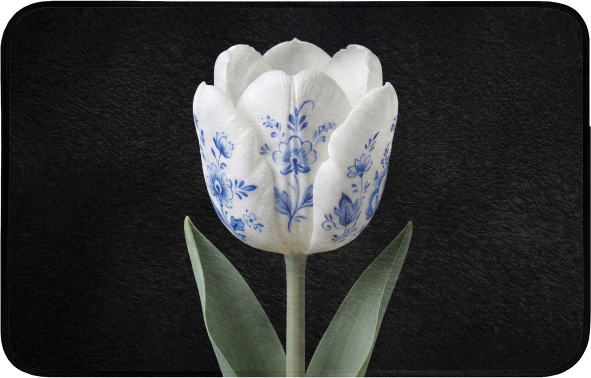 WC mat 80x50 cm - Antislip - Tulp - Patroon - Blauw - Toiletmat - Vloermat - Douchemat - T