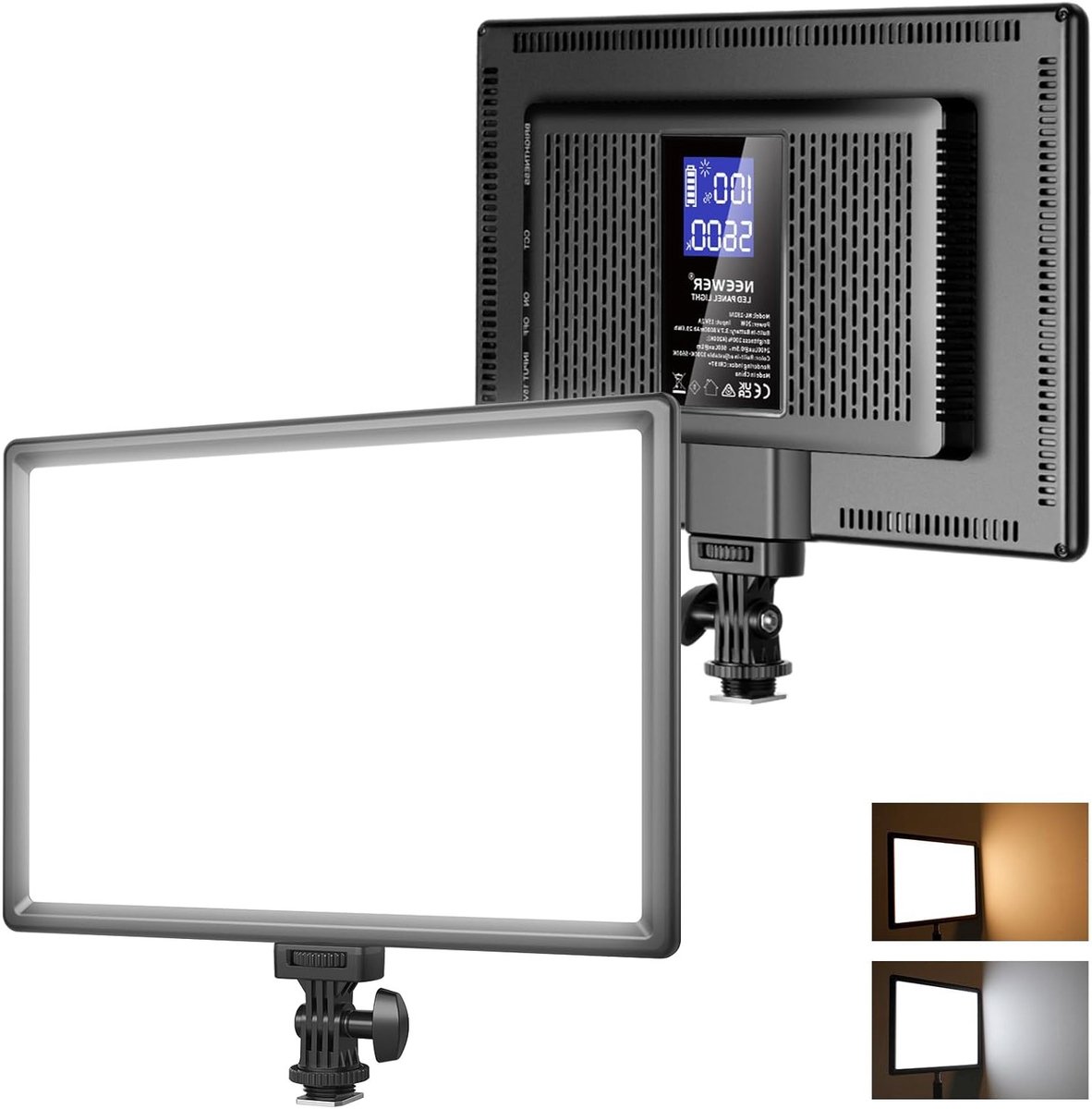 Ultra Dunne Dimbare LED Videolamp 20W met Lithiumbatterij 4000mAh voor Fotografie, Opnames en Streaming - 3200K-5600K CRI97+ Key Light