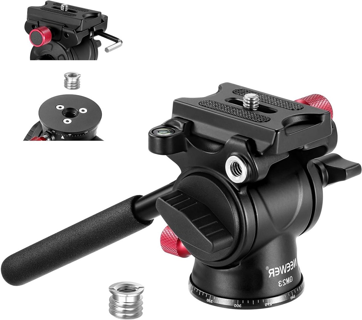 Liquid Tripod Head met Handvat en Arca-Type Snelle Ontgrendeling voor DSLR en Camcorders, Maximaal Belastbaar tot 3 kg, Ideaal voor Panorama Fotografie en Stabiliteit
