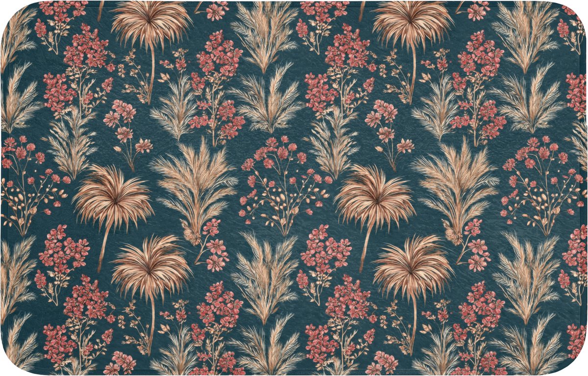 WC mat 80x50 cm - Antislip - Botanisch - Patroon - Blauw - Toiletmat - Vloermat - Douchema