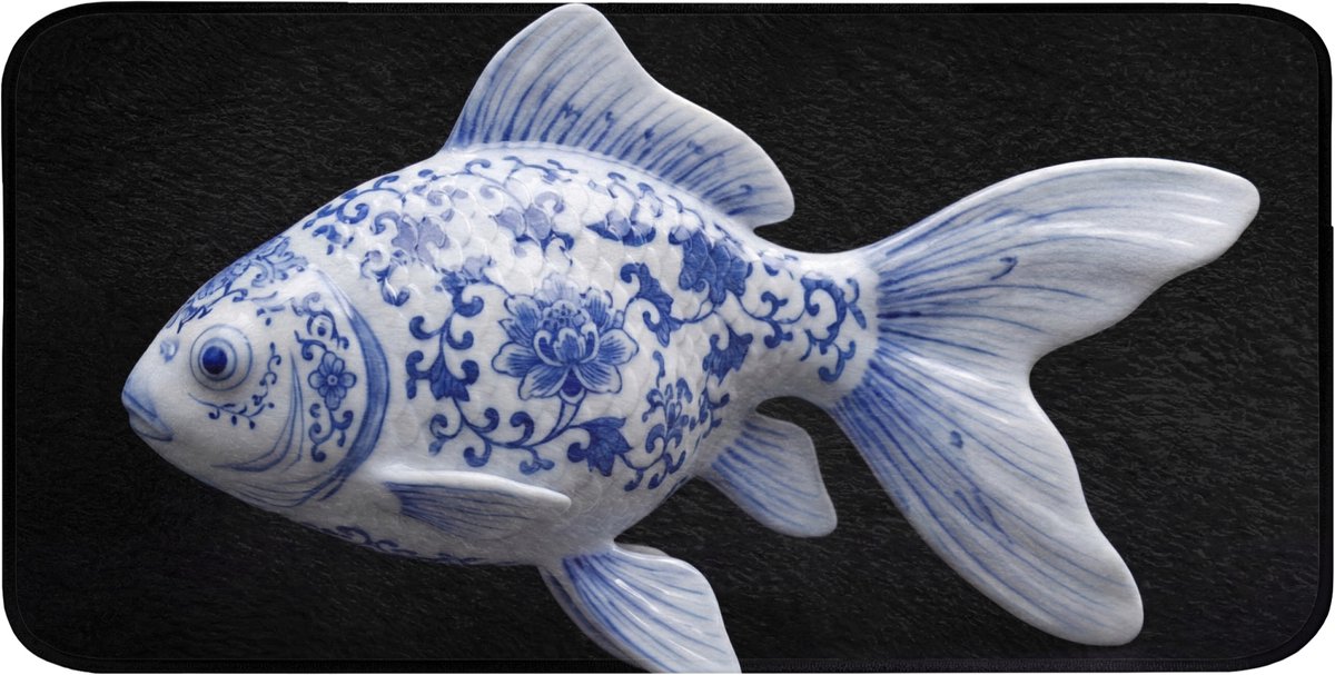 Badmat 120x60 cm - Antislip - Porselein - Goudvis - Delfts - Blauw - Badmatten voor badkamer - Badkamermat - Douchemat - Badkamer mat