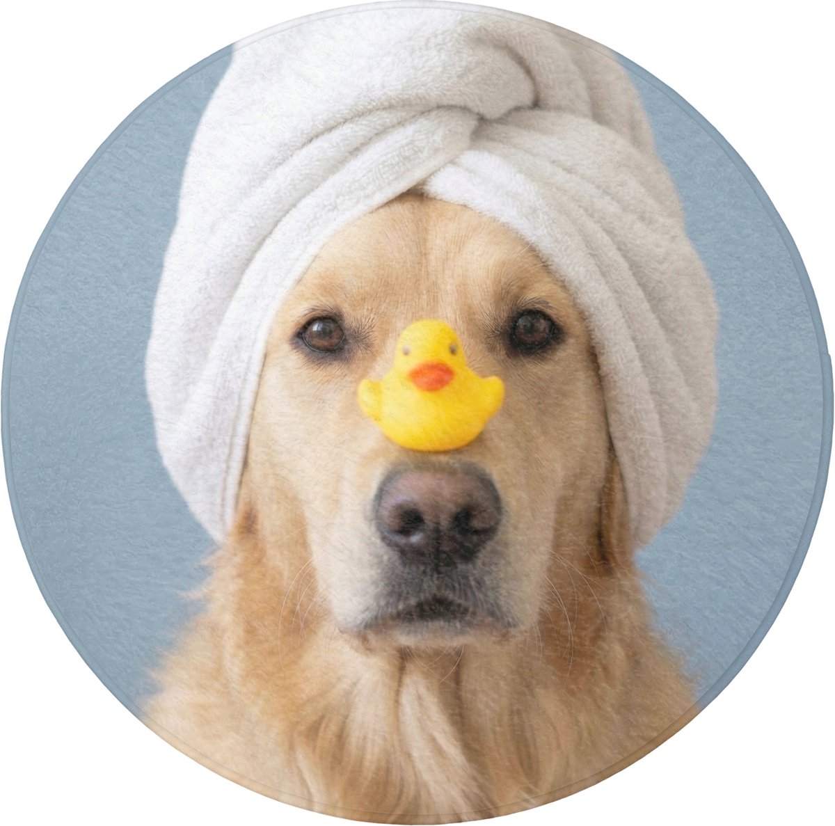 WC mat rond 70x70 cm - Antislip - Hond - Badeend - Geel - Toiletmat - Vloermat - Douchemat
