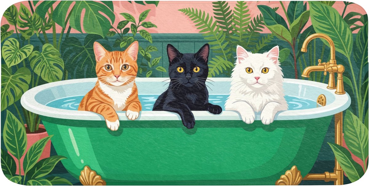 Badmat 120x60 cm - Antislip - Badkamer - Kattenparade - Kleurrijk - Badmatten voor badkamer - Badkamermat - Douchemat - Badkamer mat