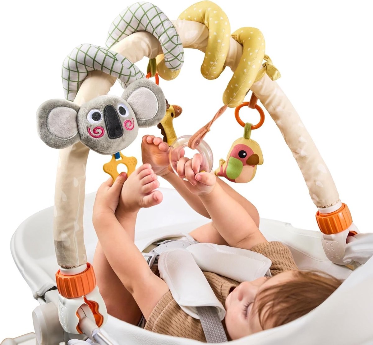 2-in-1 Baby Kinderwagen met Speelboog, Multikleurige Stof en Plastic, Verstelbare Sensory Speelgoed voor Pasgeborenen 0-12 Maanden, Ideaal voor Reizen en Ontwikkeling