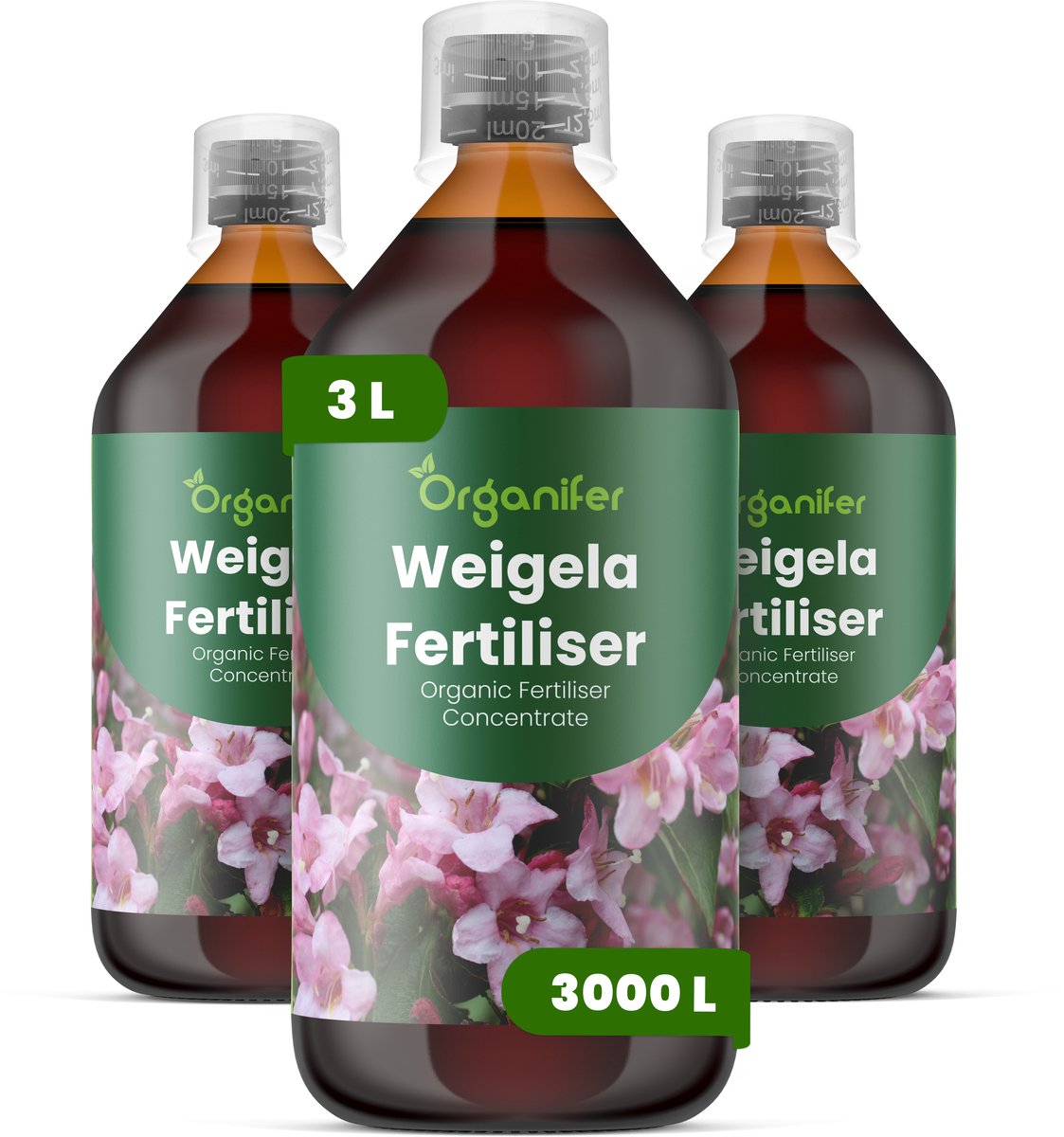 Vloeibare Meststof Voor Weigela - 3X1 L Voor 3000 L - Npk 2-1-8 - Bevordert Rijke Bloei En Sterke Knopontwikkeling - Verbetert Bladkleur En De Totale Sierwaarde - Versterkt Stengels En Verbetert De Plantstructuur - Organifer