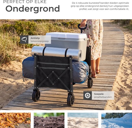 tectake® Bolderkar - Opvouwbaar - 60 kg Draagkracht - Draaibare Massieve wielen - 47 x 83 x 90 cm - Bolderkarren - Bolderwagen - Met Verstelbare Duwstang - Handkar - Waterafstotende Transportwagen - Met Legplank en Binnenvak van Merkloos — afbeelding 4
