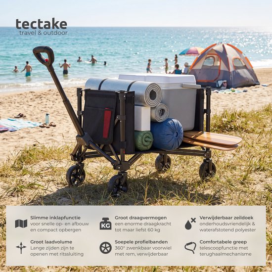 tectake® Bolderkar - Opvouwbaar - 60 kg Draagkracht - Draaibare Massieve wielen - 47 x 83 x 90 cm - Bolderkarren - Bolderwagen - Met Verstelbare Duwstang - Handkar - Waterafstotende Transportwagen - Met Legplank en Binnenvak van Merkloos — afbeelding 2