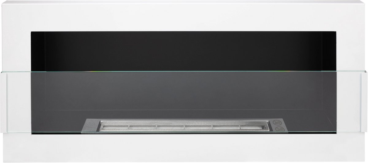 Bio-ethanol haard wand 900x400 wit hoogglans met glas - moderne wandhaard zonder schoorsteen