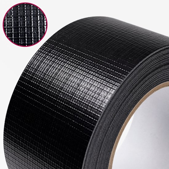 Close-up van zwarte ducttape met rasterpatroon.