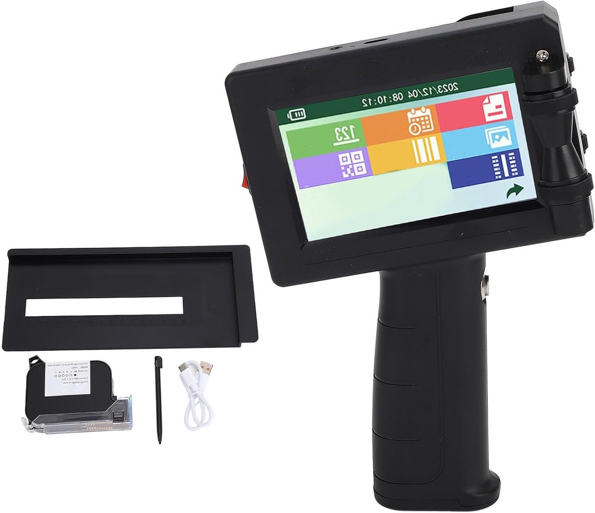 SnelShoppen - 12.7mm Draagbare Inkjet Printer - Sneldrogende Handheld Printer met 4.3 Inch Touchscreen voor Datums, Batch, QR Codes en Barcodes