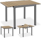 tectake® Aluminium Tuintafel - 80-120 x 80 x 74 cm - 4 tot 6 Personen - Houtlook - Uitschuifbaar - Weerbestendig - Zwart/Bruin
