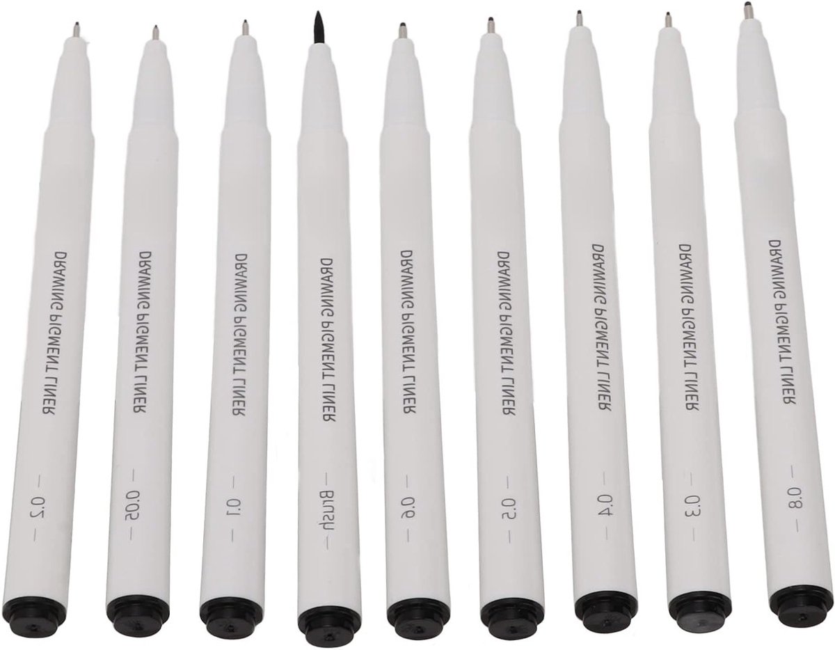 9-delige fineliner set met verschillende nib-groottes voor soepel schrijven, tekenen en kleuren