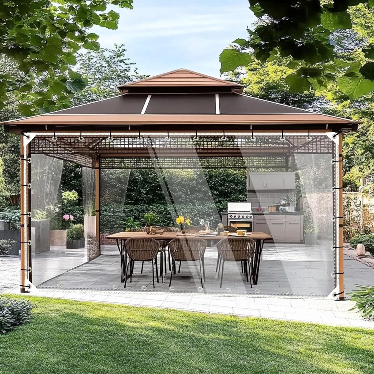 Heavy Duty Waterdichte Zeil 2.5m x 6m - Translucent, 430gsm Soft Glass PVC, Scheurvast en Vorstbestendig met Oogjes voor Tuin en Terrasoverkapping