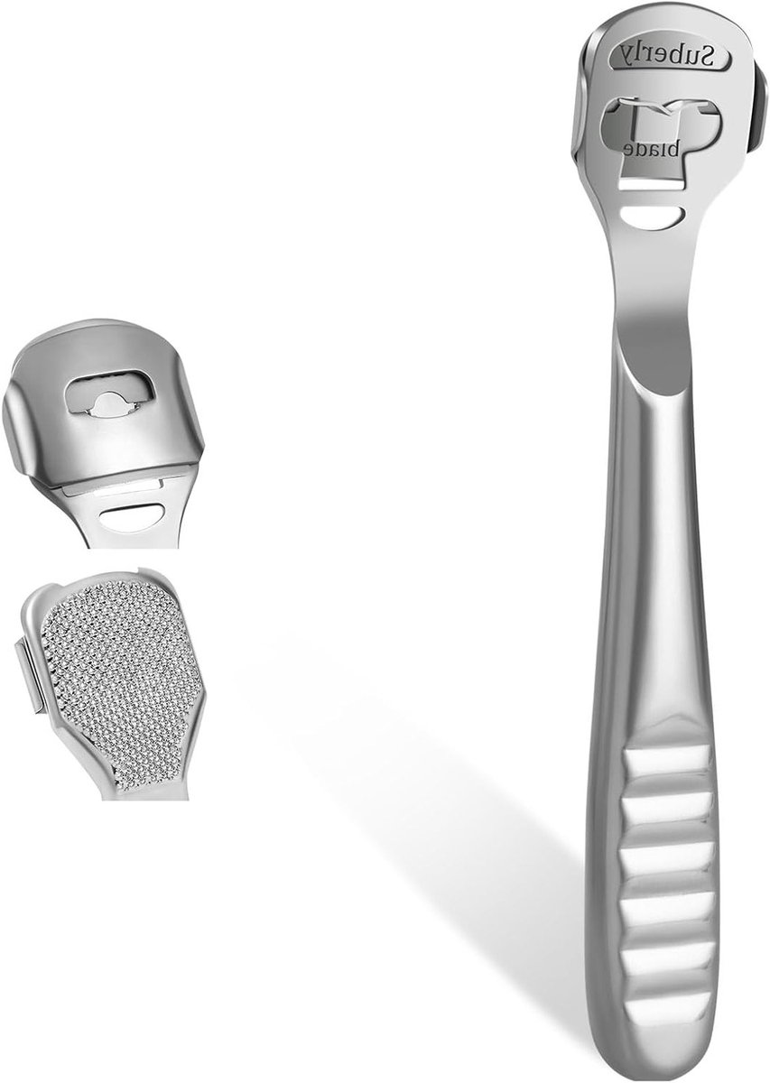 Roestvrijstalen voetvijl voor het verwijderen van eelt en likdoorns, pedicure tool met 10 vervangende koppen voor optimale voetverzorging en schrobben van hielen