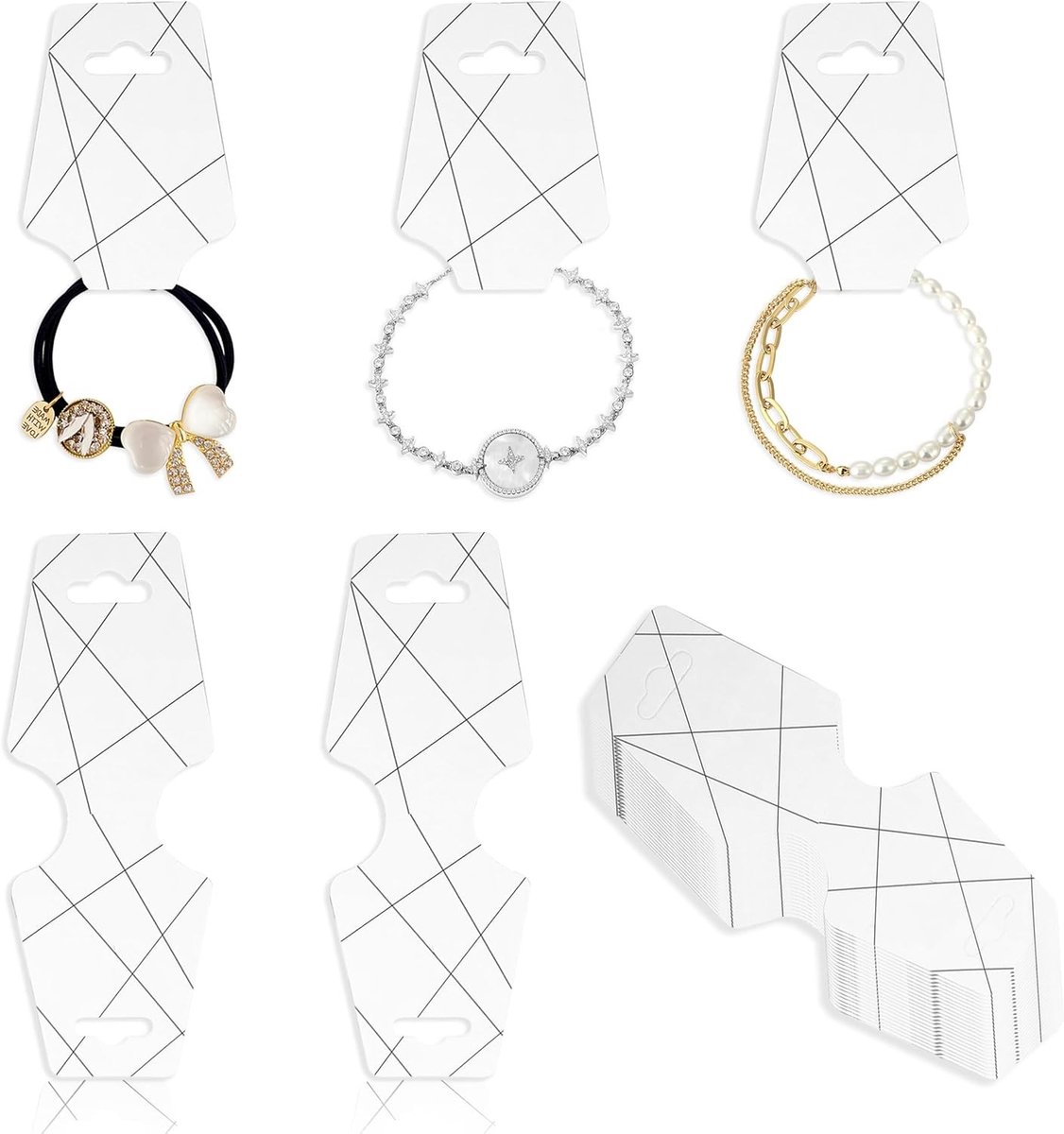 100 Stuks Displaykaarten voor Sieraden, Wit, Perfect voor Halskettingen, Armbanden en Oorbellen