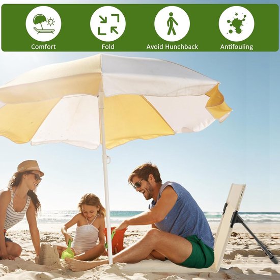 Klapstoel - Campingstoel - Opvouwbare Strandstoel - Draagbare Ligstoel voor Volwassenen - Verstelbare Rugleuning - Lichtgewicht - Incl. Opbergtas - Khaki — afbeelding 4
