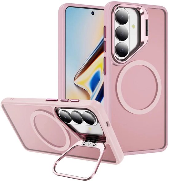Hoesje Geschikt voor Samsung Galaxy S26 - Compatibel met MagSafe & Qi2 - Back Cover met Standaard - Camera Kickstand - Roze