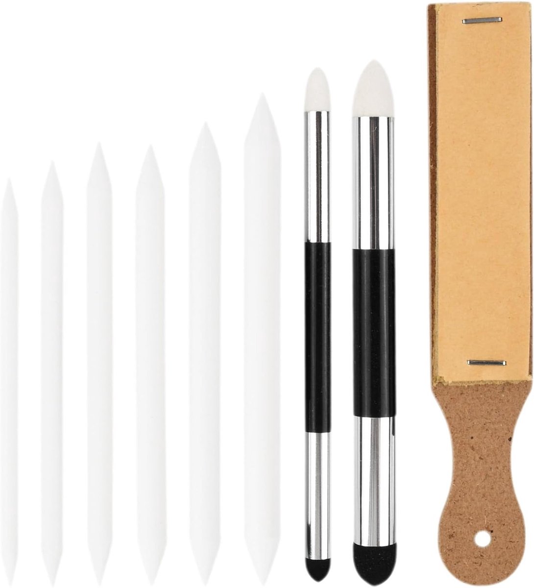 Tekenpennen Set met 9 Stuks, Inclusief Mengstomp en Schuurpapier voor Schetsen en Tekenen, Ideaal voor Studenten en Hobbyisten
