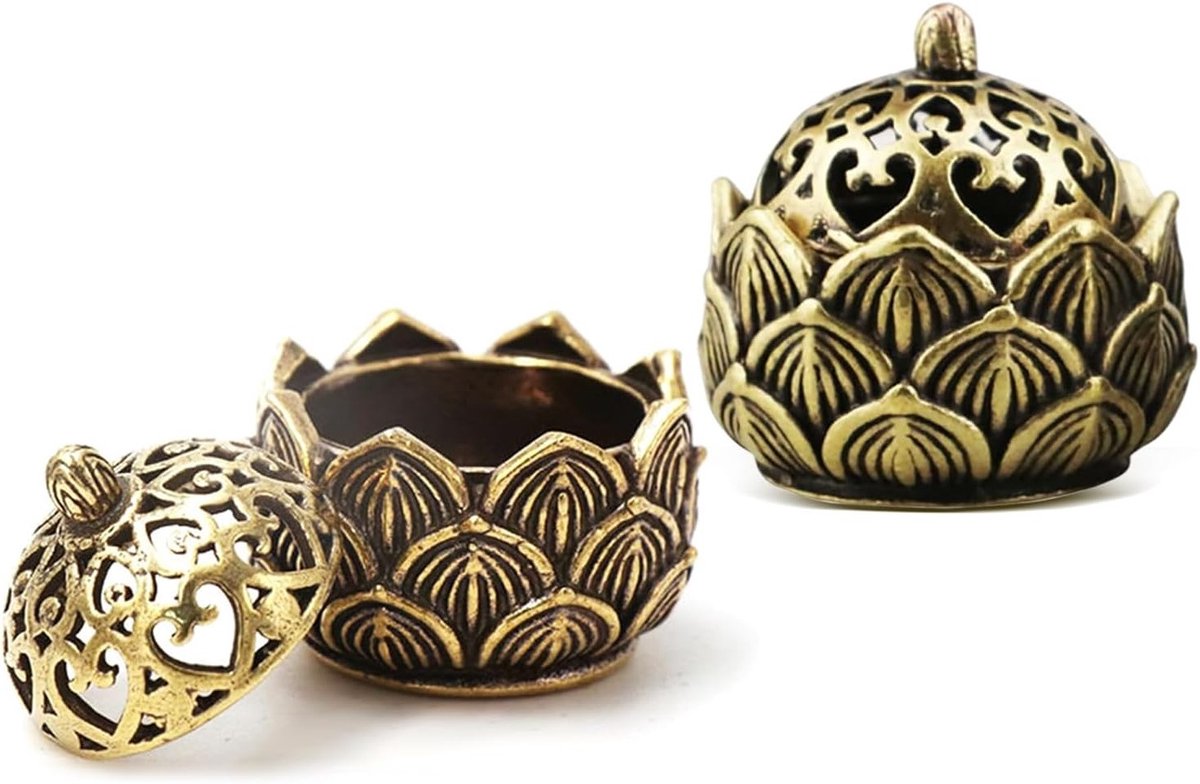 Retro Bronzen Wierookhouder Set van 2 - Lotus Wierookhouder voor Thuis, Kantoor en Theehuis Decoratie