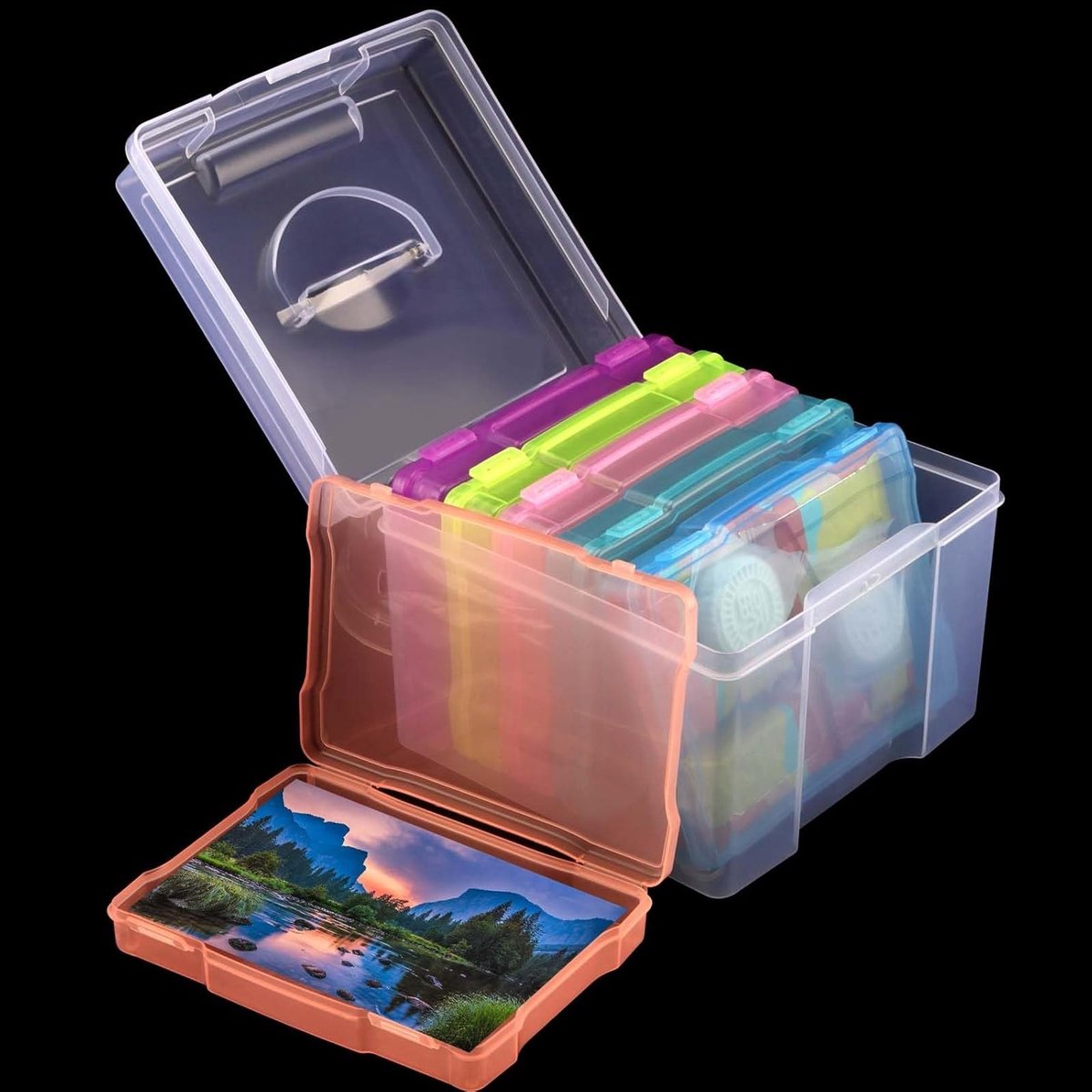 Multicolored Plastic Photo Storage Boxes 8.3 x 8.3 x 6.3 IN, Organiseer Foto's, Brieven en Sieraden met 6 Binnenhoezen
