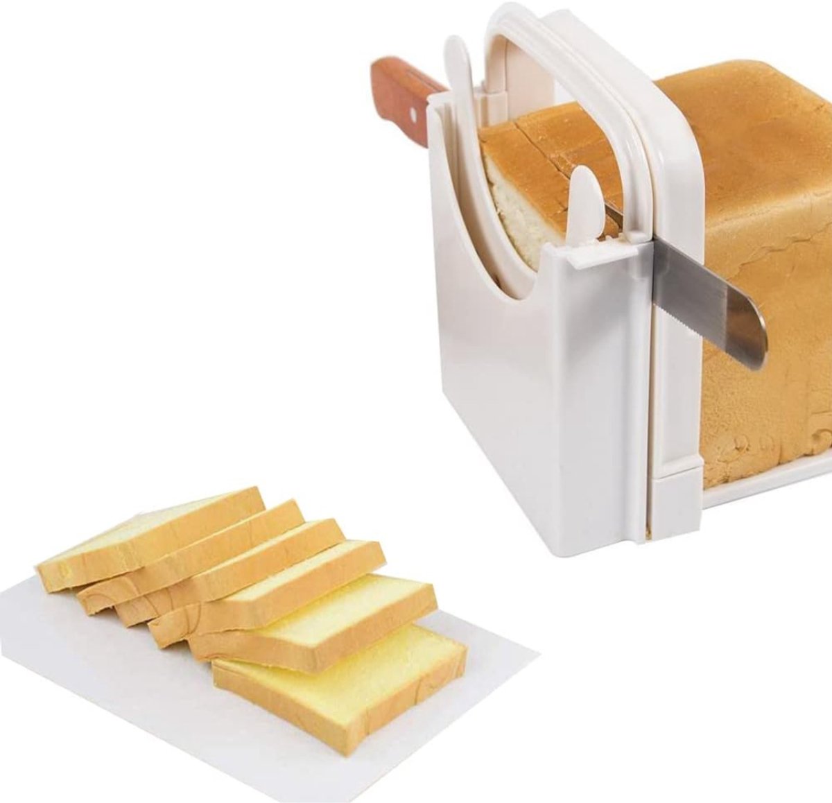 RUX® Broodsnijder Hulpmiddel – Broodsnijmachine Handmatig Met Verstelbare Dikte – Broodplank – Broodsnijplank Ook te gebruiken voor Groente, Kaas En Andere Voedingsmiddelen - Wit - 20cm x 12cm x 18cm