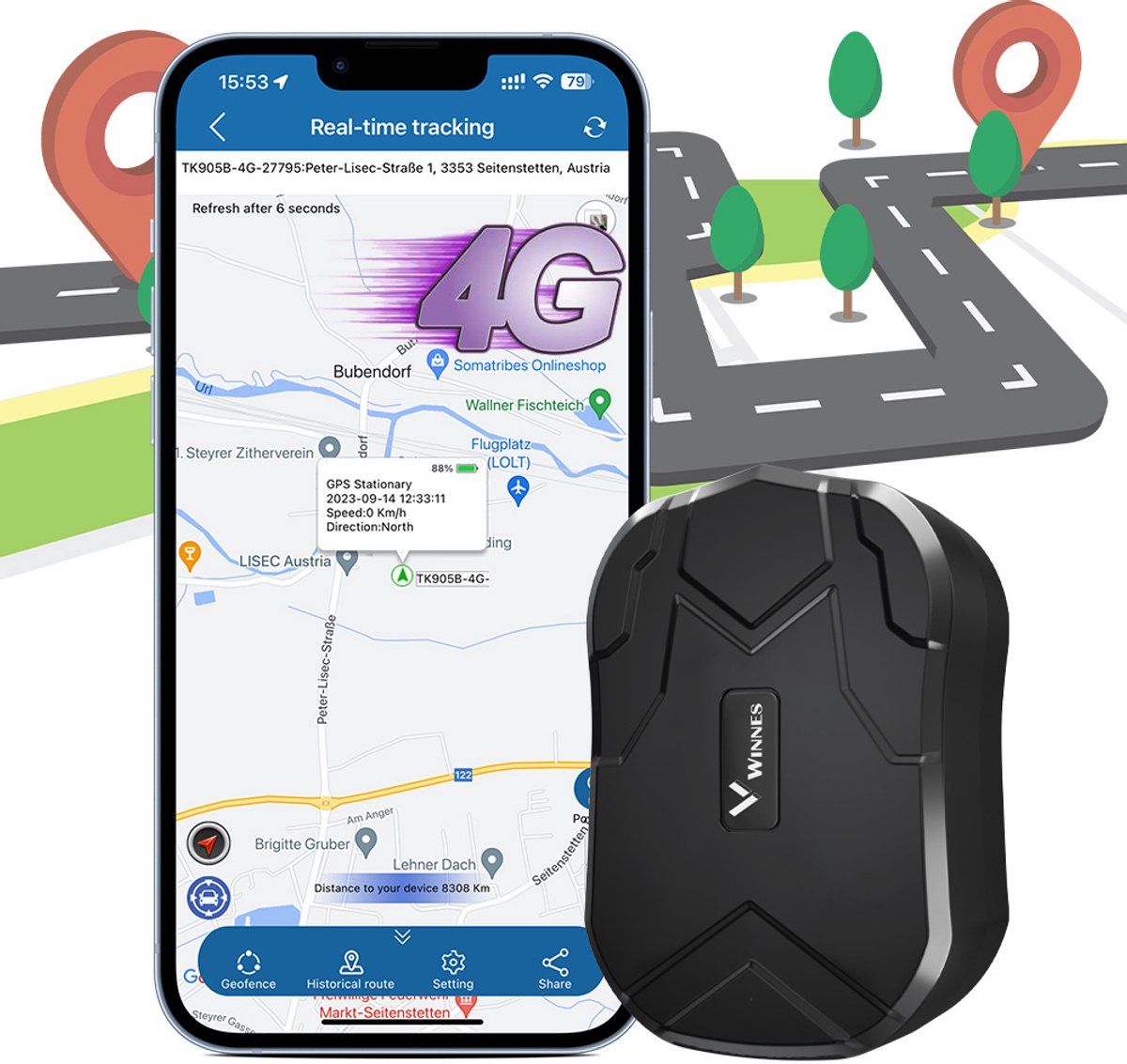 GPS Tracker 4G Zonder abonnement, 20000mAh Lange Batterij, Real-time Tracking, Bewegingsalarm, Geo Fence, met Sterke Magneet – Gratis APP – Voor Auto, Motor, Boot & Waardevolle Objecten