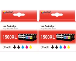 INKFIND 1500XL inktcartridge voor Canon PGI1500 PGI-1500 1500XL inktcartridge multipack 10 stuks (2*5pack=Zwart x 4, Cyaan x 2, Magenta x 2, Geel x 2) voor Canon Maxify MB2050 Canon Maxify MB2150 Canon Maxify MB2350 Canon Maxify MB2750 Maxify MB2755