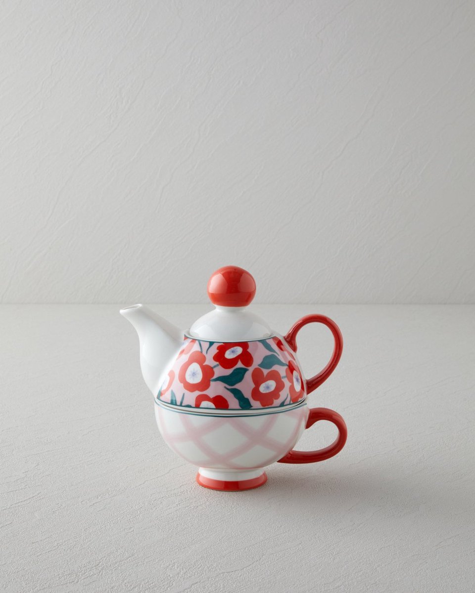English Home Bright Parade Bone China Theepot Set – 400 & 290 ml – Rood – Elegante Thee- en Koffieset