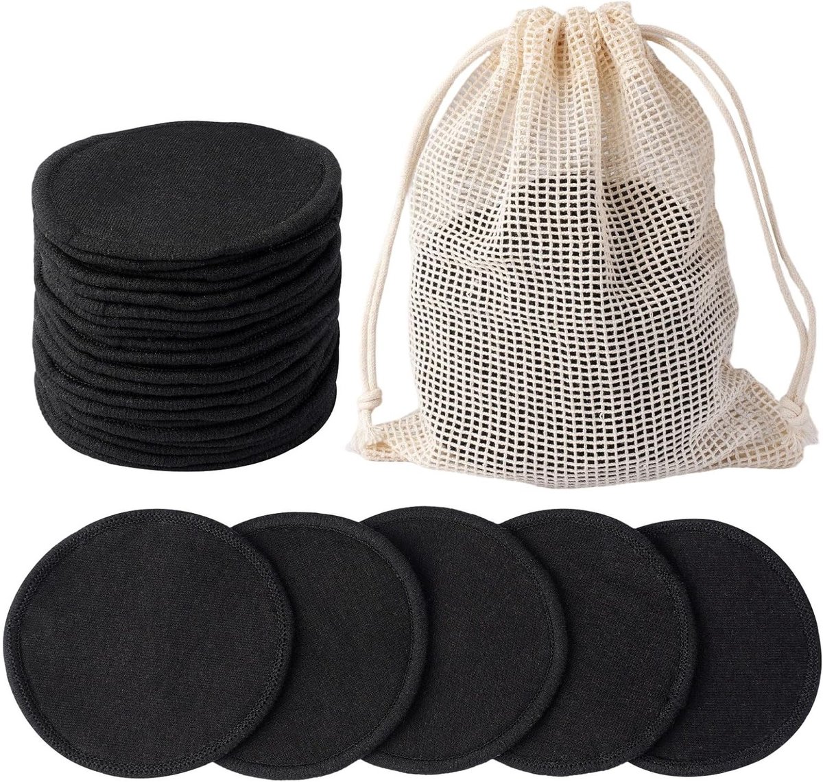 Herbruikbare Katoenen Makeup Pads - 24 Stuks, 8 cm, Wasbare Ronde Pads met Waszak, Ideaal voor Gezichtsreiniging en Alle Huidtypes