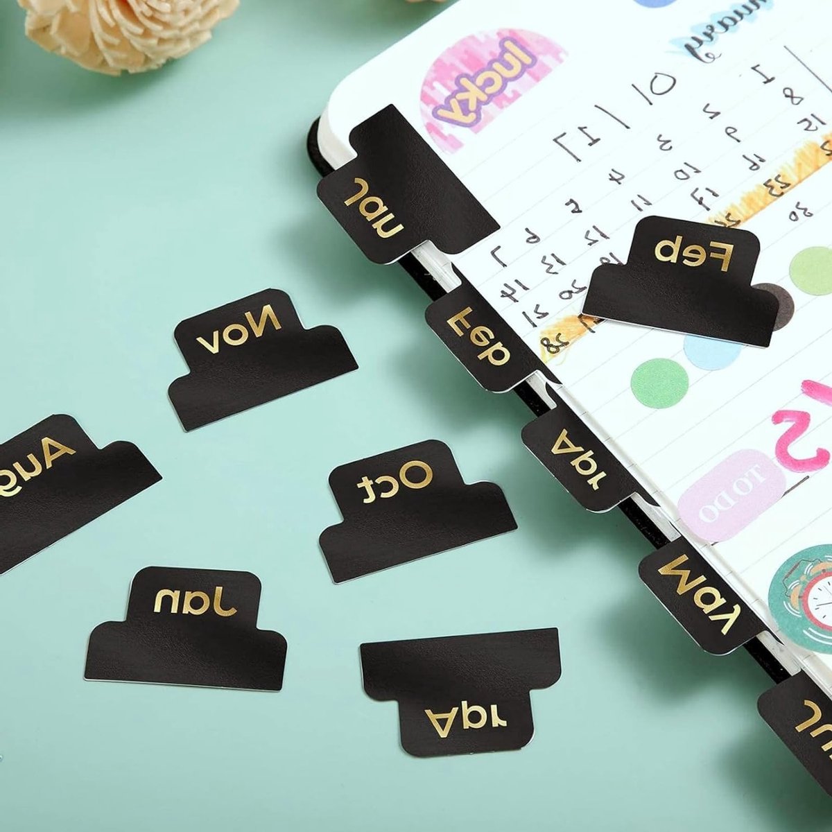Kleurrijke Index Stickers voor Maandplanning - Zelfklevende Tabs, Decoratieve Planner Accessoires, 72 Stuks voor Kantoor en Studie