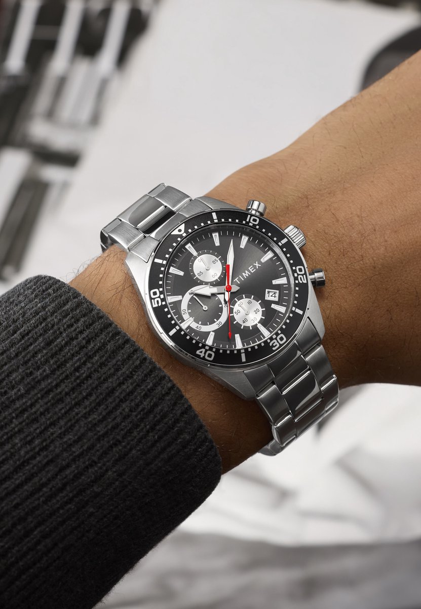 Timex Ridgefield Chronograph Quartz Analoog Horloge Zwarte En Zilveren Toon Kast: 100% Roestvrij Staal | Armband: 100% Roestvrij Staal 42 mm TW2Y56900AJ, TW2Y62100AJ