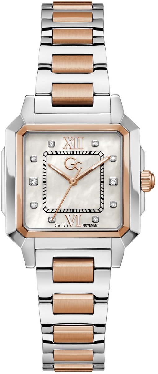 Gc Gc Squarecut Lady Quartz Analoog Horloge Zilvertint En Roségoudtint Behuizing: 100% Roestvrij Staal | Armband: Roestvrij Staal 32 mm Z72001L1, Z72002L9