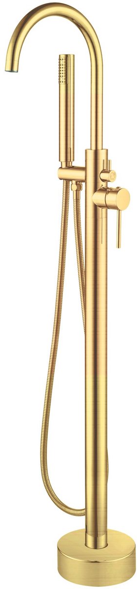 H&F Vrijstaande Badmengkraan Geborsteld Goud – Met Handdouche – Vloerstaande Badkraan – Luxe Design – Eengreeps – Duurzaam & Stijlvol