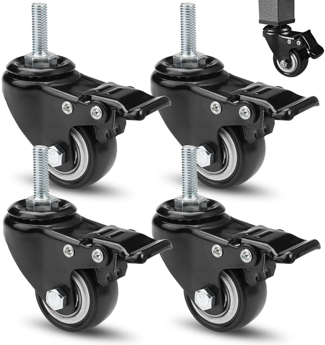 Set van 4 zwenkwielen met rem, 40 mm, draaibare meubels wielen, sterke transportwielen voor meubels en apparaten