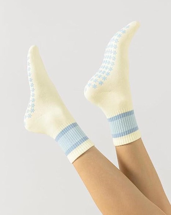 4 Paar - Dames Antislip Yoga Pilates Sokken - Blauwe sokken - Antislip sokken - Yoga Sokken - Ademend Katoenen Enkelsokken met Grip - Voor Ballet, Dans, Fitness & Dagelijkse Workouts van Merkloos — afbeelding 4
