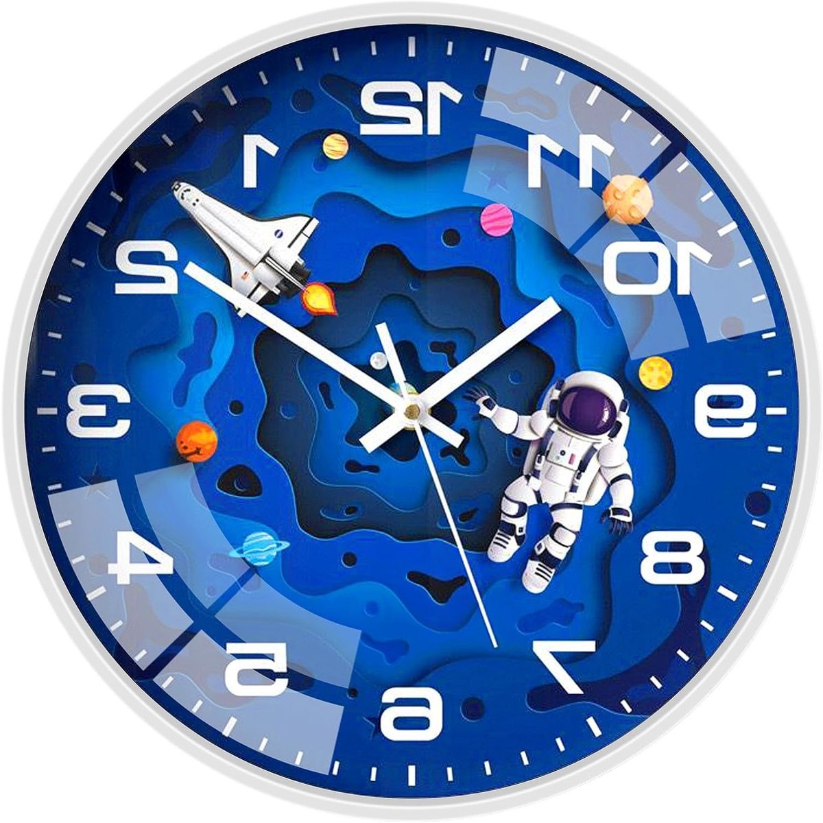 Decoratieve 30 cm Kinderklok met Stille Quartz Mechanisme, Ruimtevaart Thema voor Slaapkamer, Woonkamer en School