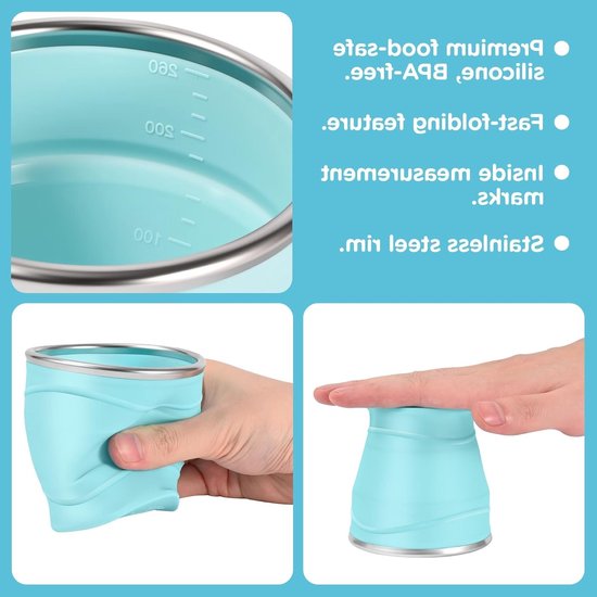 Vouwbare Siliconen Beker van 260ml met Deksel, BPA-vrij, Ideaal voor Reizen, Kamperen en Outdoor Activiteiten — afbeelding 2