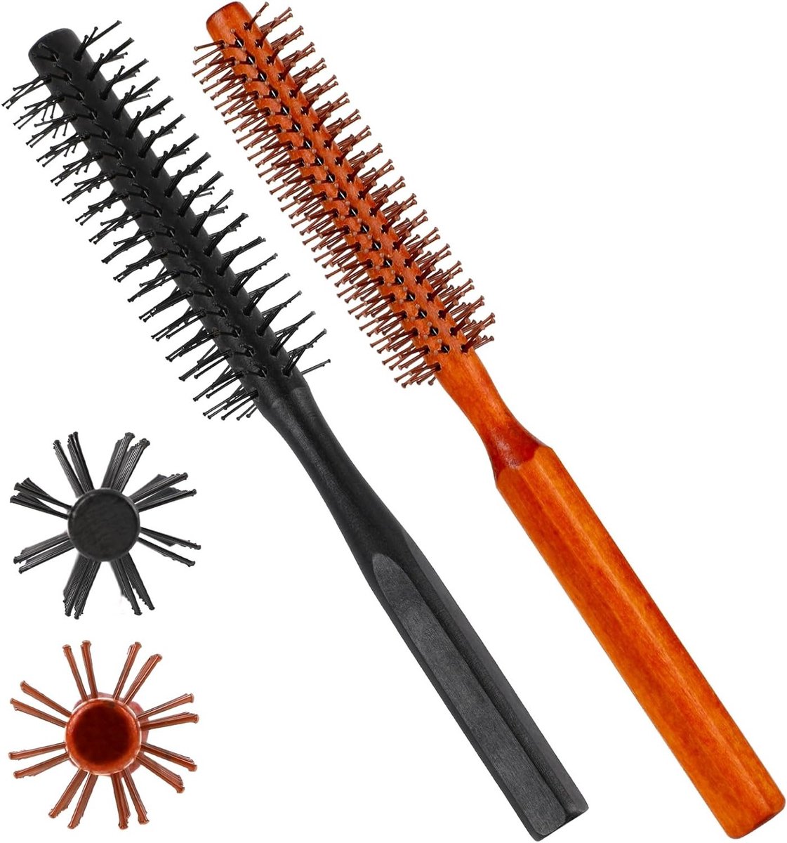 Set van 2 Kleine Ronde Föhnborstels met 8 Rijen Nylon Borstels voor Krullen, Styling en Volume