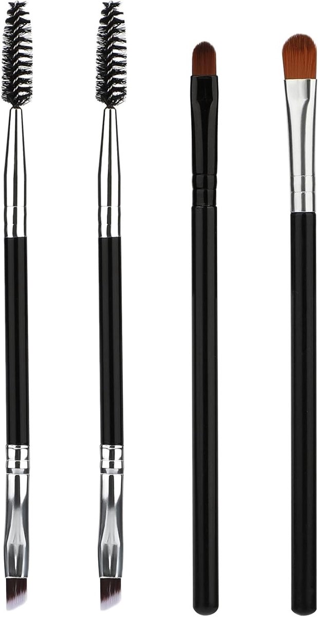 Set van 4 Professionele Oogbrauwborstels met Dubbelzijdige Oogbrauwborstel, Lippenborstel en Schuine Borstel voor Vrouwen en Make-up Essentials