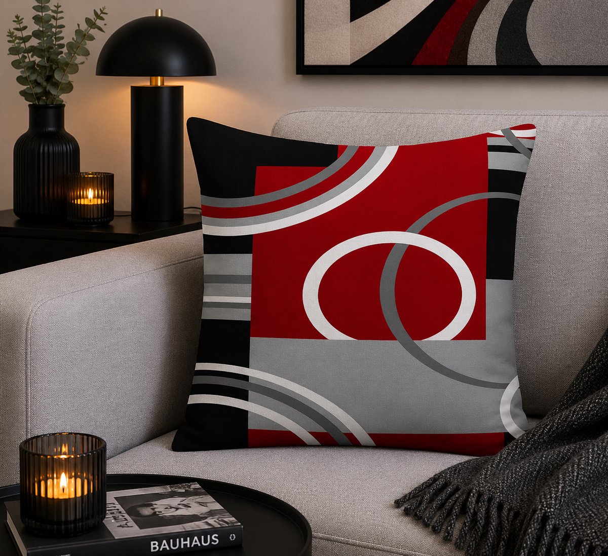 Modern Geometry Collection Kussenhoes – Wine Red Edition - 45x45 cm