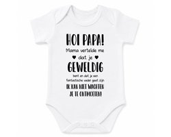 MAM baby rompertje met tekst bekendmaking aankondiging zwangerschap zwanger in verwachting Hoi papa, mama vertelde me dat je geweldig bent en dat je een geweldige vader wordt. .. ontmoeten korte mouw maat 56 Cadeau voor de liefste aanstaande Vaderdag