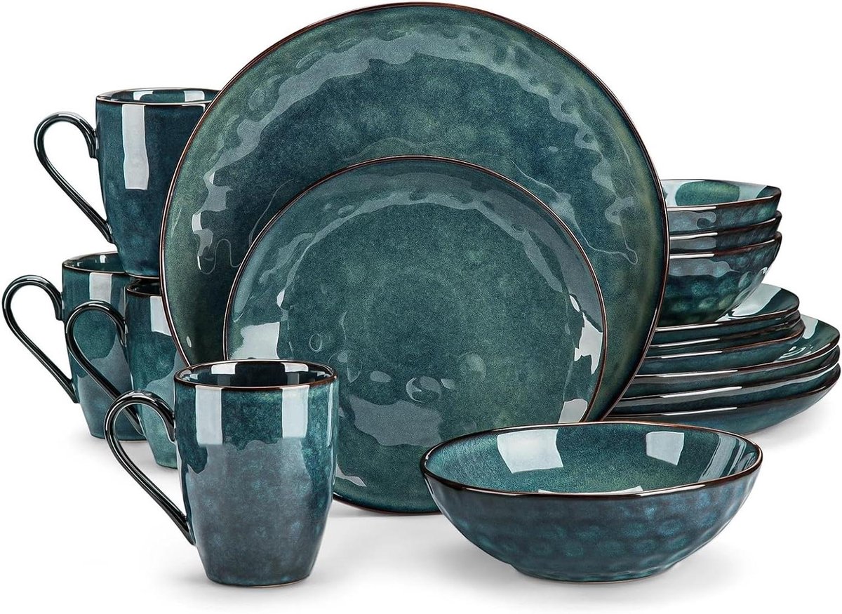 Keramiek Servies Sets - Diner Service - Elegante Tafel - Oven Wissel Glazuur - 16-delig - Groen