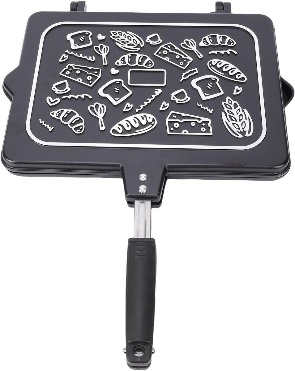 Sandwichgrillpan - Tosti pan - Ontbijt maken - Antiaanbaklaag - 345x48cm - Zwart