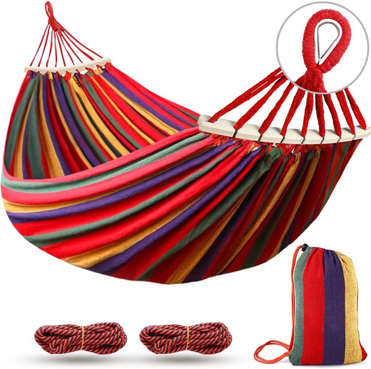 Hangmat met spreidstangen - Buiten hangmat - Ontspannen in de tuin - Versterkte metalen knoop - 285 x 155 cm