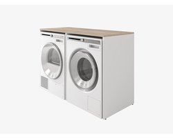 Wasmachinekast - Opbergkast - Badkamer Organiseren - Modulaire Constructie - 130 cm Breed - Wit Sonoma Eiken