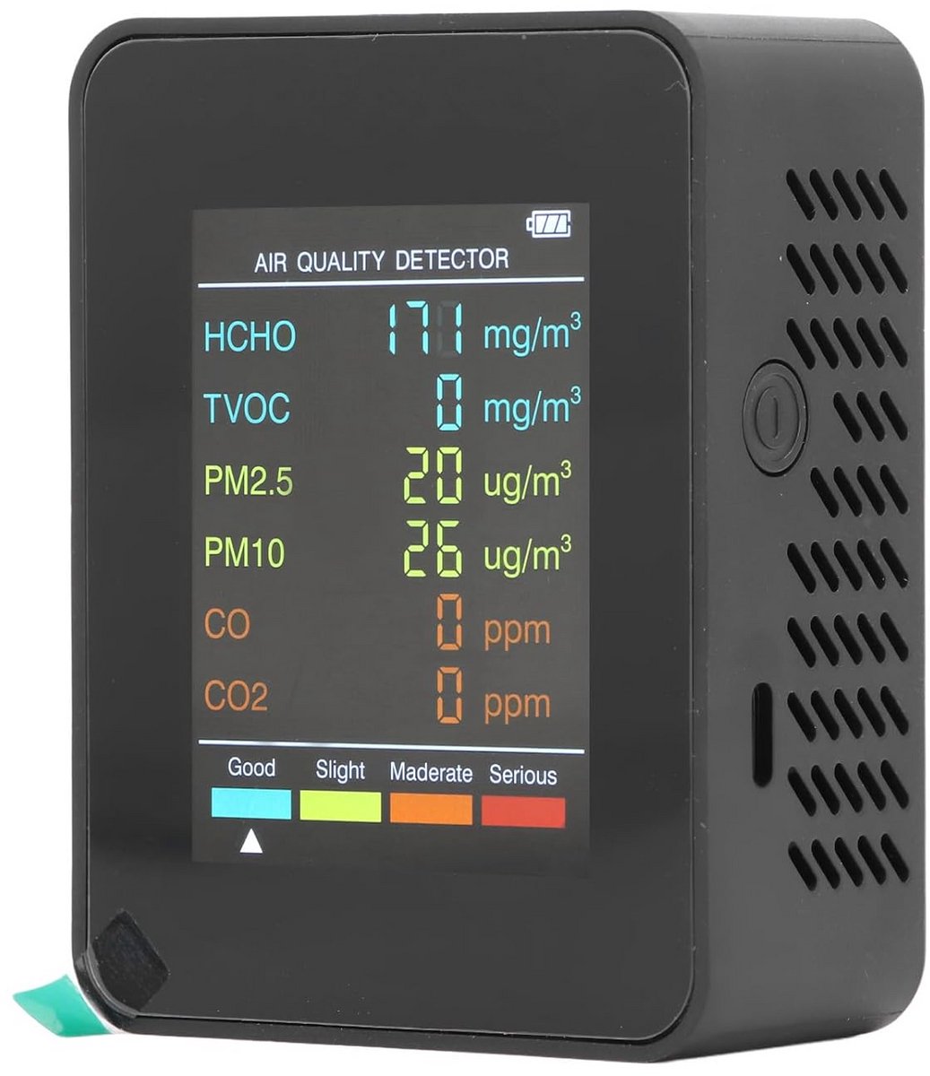 Luchtkwaliteit Monitor - CO2 Meter - Binnenlucht Meten - Meerdere Sensoren - 14 cm - Zwart