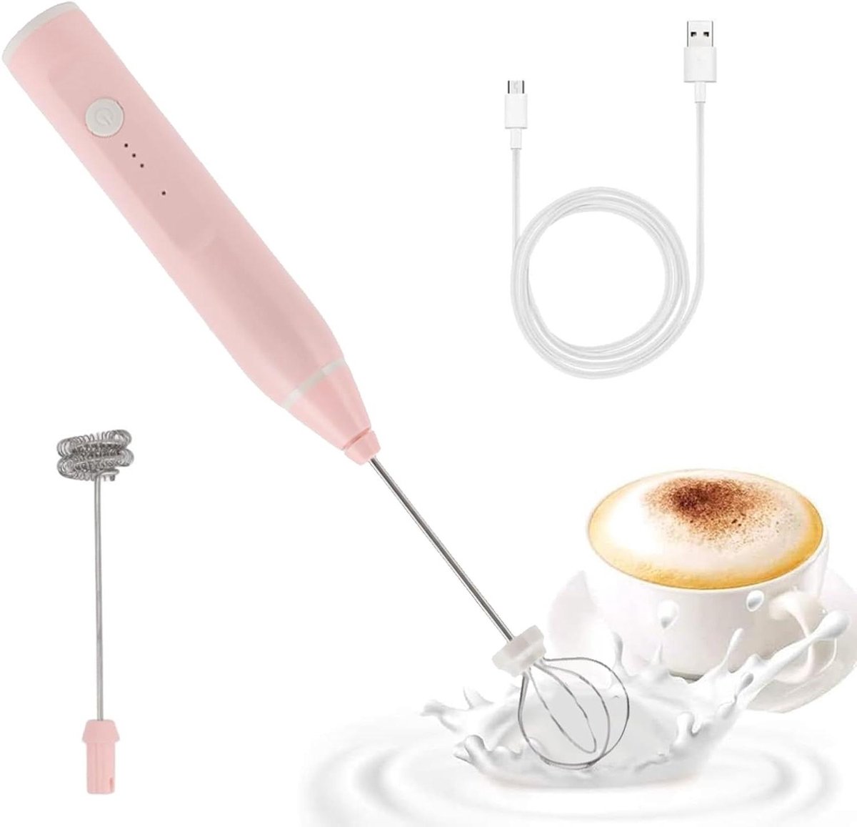 Elektrische Opschuimer - Melkopschuimer Garde - Drankjes Maken - 3 Mixstanden - 1200 mAh - Roze