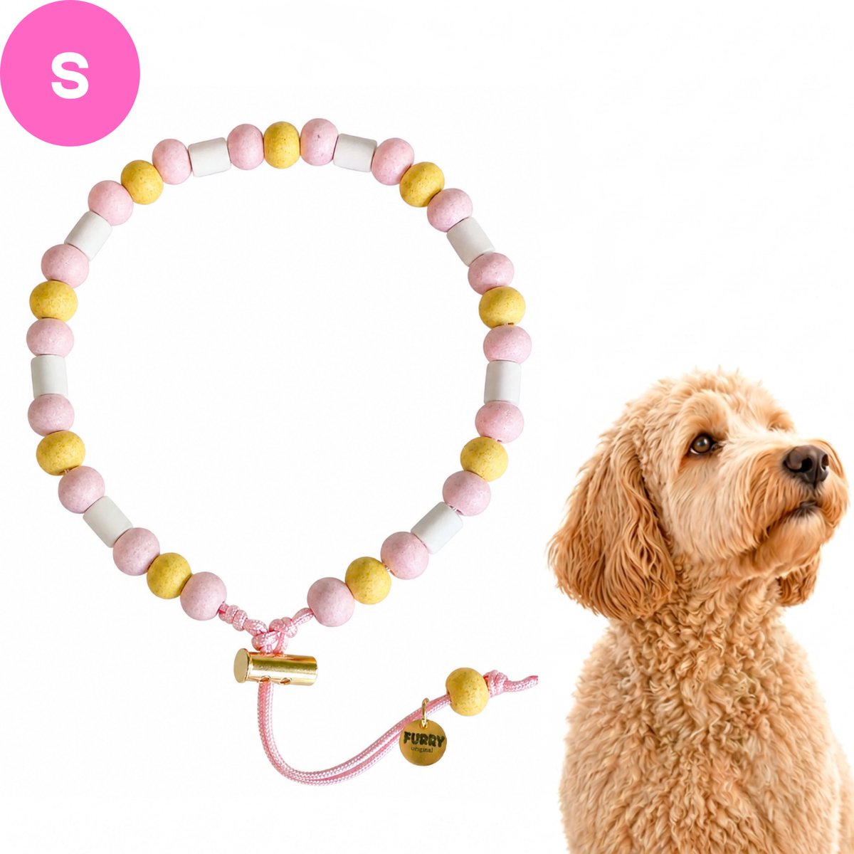 Furry Original® Anti Tekenband met EM Kralen - Vlooienband Hond - Natuurlijk Alternatief voor Pipet, Pillen, Tabletten, Vlooienspray en Vlooiendruppels - Vlooien en Teken Band - S 30-35 cm - Sorbet Glow - Honden Verzorging